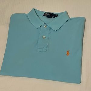 Polo Ralph Lauren men’s teal polo shirt with orange pony. Size large.